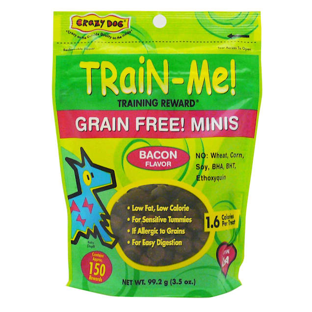 Crazy Dog Train-Me! Grain Free! Minis Training Reward Bacon Dog Treats, 3.5-oz bag, 150 count. - Carousel image #1