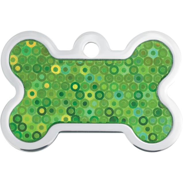QuickTag Hologram Bone Personalized Engraved Pet ID Tag, Green, Large