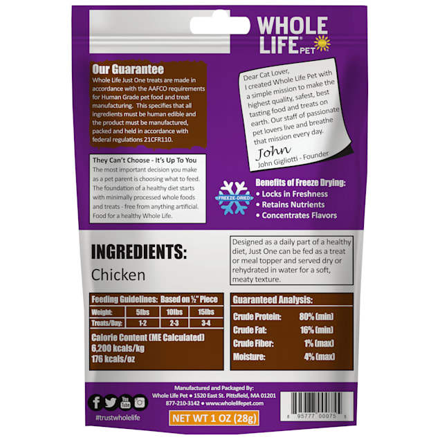 Whole Life Pet Just One Single Ingredient USA Freeze Dried Chicken