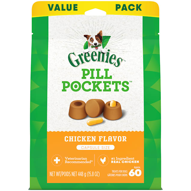 Greenies Pill Pockets Chicken Flavor Capsule Size Natural Soft Dog Treats, 15.8 oz., Count of 60 - Carousel image #1