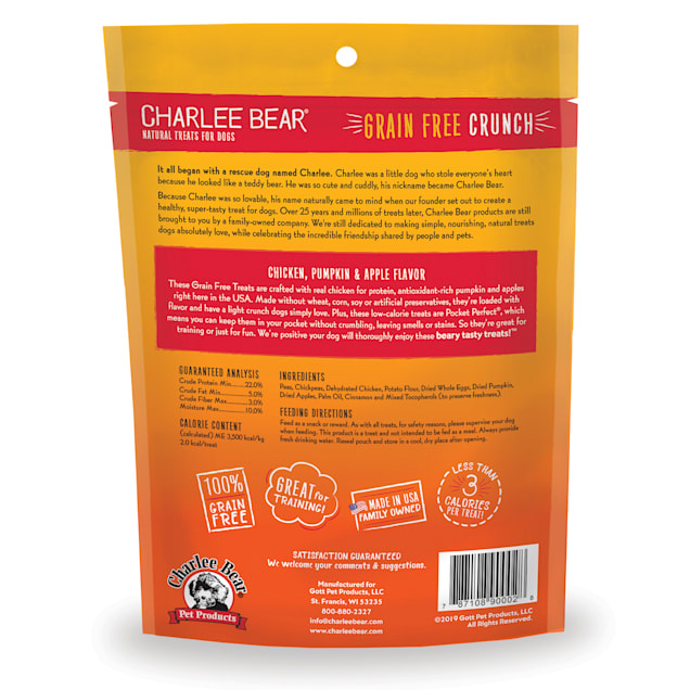 Charlee Bear Grain Free Chicken Pumpkin Apple Bear Crunch Dog Treats 8 oz