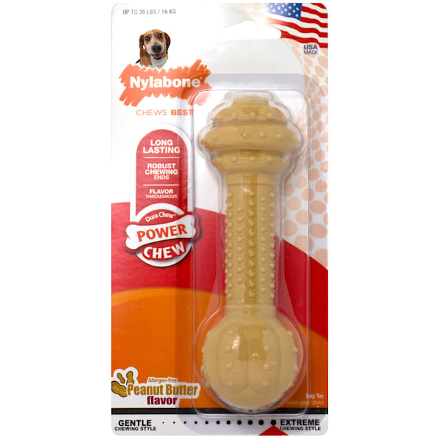 Nylabone Dura Chew Medium Peanut Butter Dog Barbell - Carousel image #1