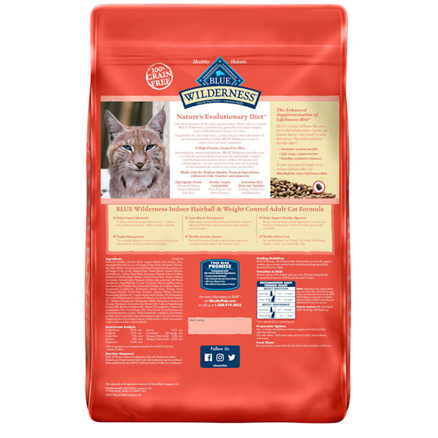 Blue Buffalo Blue Wilderness Natural Adult High Protein Indoor Hairball Weight Control Chicken Dry Cat Food 11 lbs