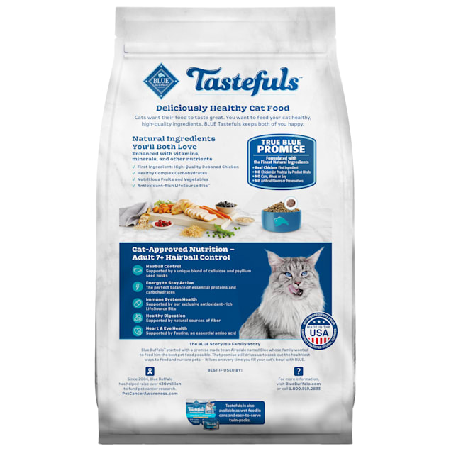 Blue Buffalo Blue Tastefuls Hairball Control Natural Adult 7 Chicken Dry Cat Food 7 lbs