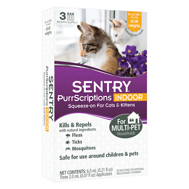 Sentry PurrScriptions Cat & Kitten Squeeze-On Flea & Tick Control, For Indoor Cats, 3 CT - Carousel image #1