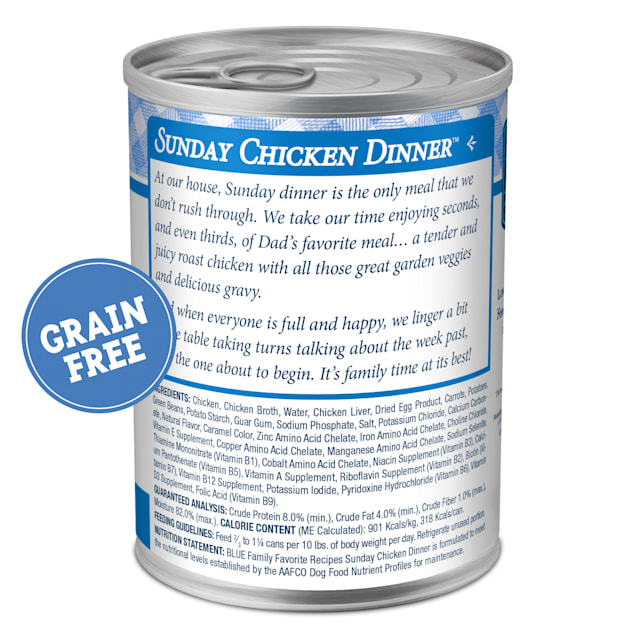 Blue Buffalo Family Favorite Grain-Free Recipes Sunday Chicken Dinner Canned Dog Food, 12.5-oz, case of 12