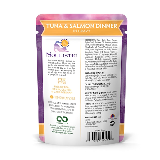 Soulistic Moist Tender Tuna Salmon Dinner in Gravy Wet Cat Food 3 oz. Case of 8 Petco