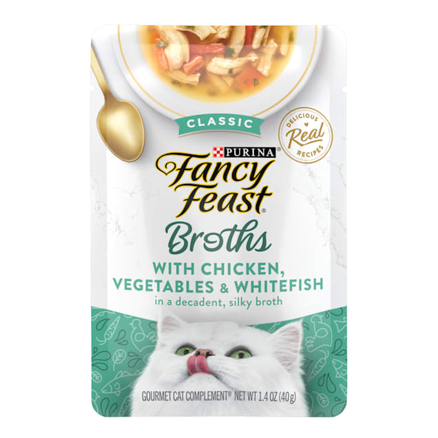 Fancy Feast Broths Classic With Chicken, Vegetables & Whitefish Wet Cat Food Complement, 1.4 oz., Case of 16 - Carousel image #1