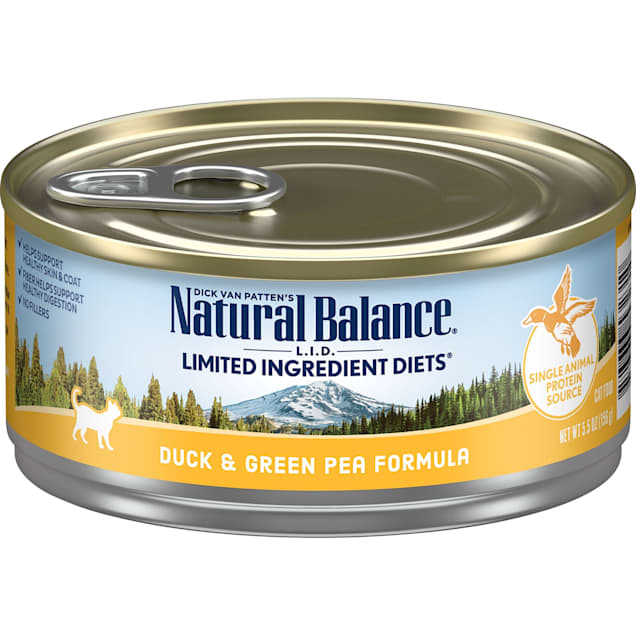 Natural Balance L.I.D. Limited Ingredient Diets Duck & Green Pea Formula Wet Cat Food, 5.5 oz., Case of 24 - Carousel image #1
