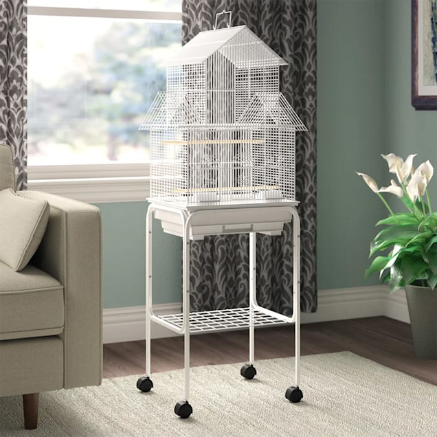 YML White Bird Cage Stand, 14" L X 18" W X 28.5" H - Carousel image #1