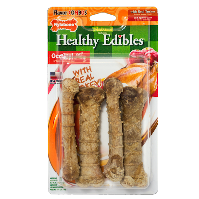Nylabone Healthy Edibles Turkey & Apple Flavor Combo Regular Dog Bone Chews, 6.2 oz., Count of 4 - Carousel image #1