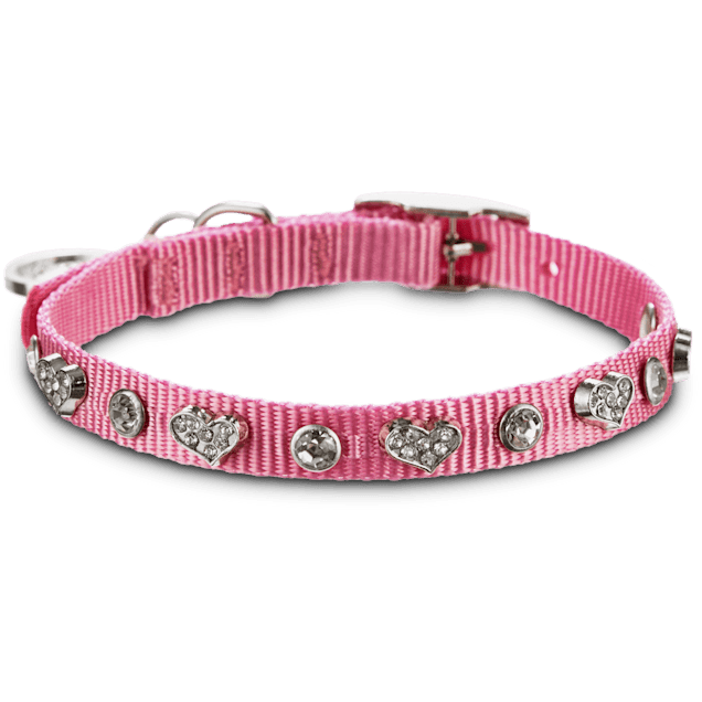 YOULY Pink Heart Bling Dog Collar, XX-Small