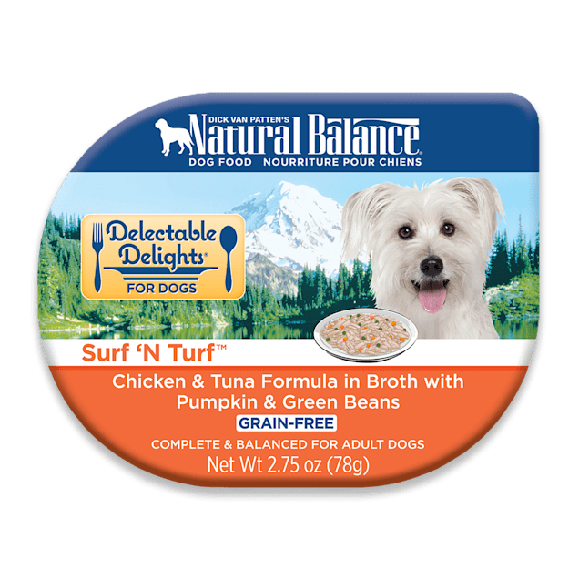 Natural Balance Delectable Delights Grain Free Surf 'N Turf Chicken & Tuna Adult Dog Food, 2.75 oz., Case of 24 - Carousel image #1