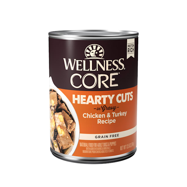 Wellness CORE Natural Grain Free Chicken & Turkey Hearty Cuts Dog Food, 12.5 oz., Case of 12 - Carousel image #1