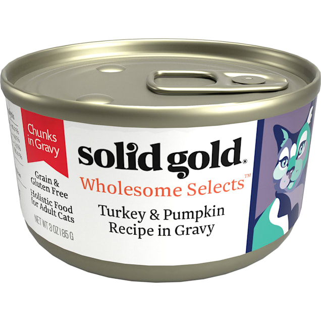 Solid Gold Wholesome Selects Turkey & Pumpkin in Gravy Holistic Grain Free Canned Kitten & Adult Cat Food, 3 oz., Case of 12 - Carousel image #1