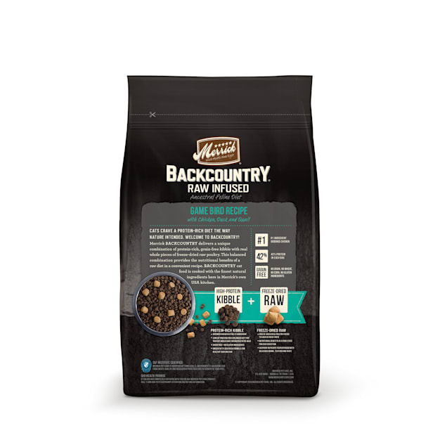merrick backcountry grain free raw infused game bird recipe dry cat food 10 lbs