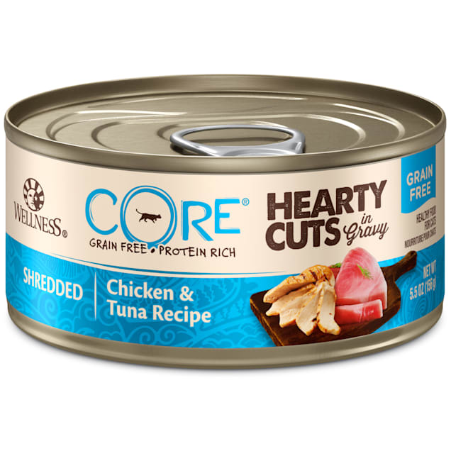Wellness CORE Hearty Cuts Natural Grain Free Chicken & Tuna Wet Cat Food, 5.5 oz., Case of 24 - Carousel image #1
