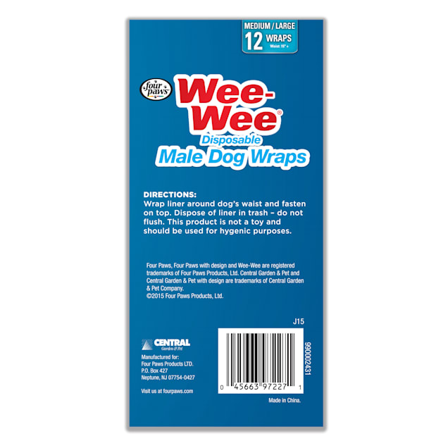 Wee Wee Disposable Male Dog Wraps 12 Pack Medium Large