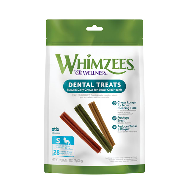 Whimzees Natural Grain Free Daily Dental Long Lasting Stix Small Dog Treats, 14.8 oz., Pack of 28 - Carousel image #1