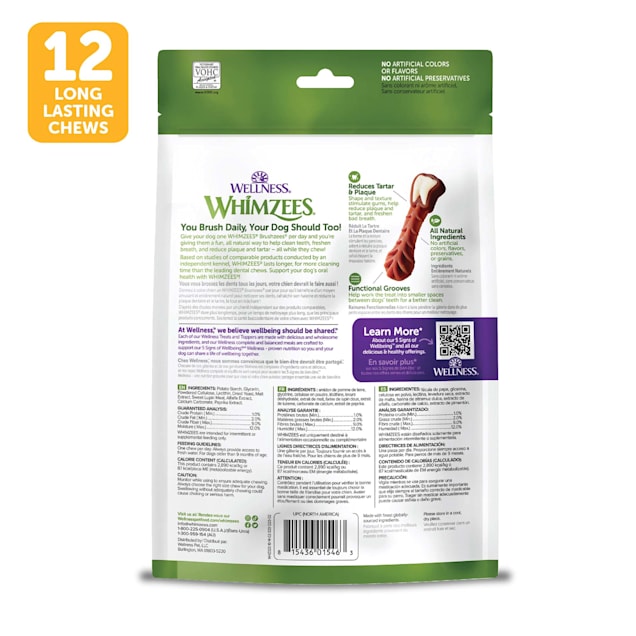 Whimzees by Wellness Brushzees Natural Grain Free Medium Dental Chews for Dogs 12.7 oz. Count of 12 Petco