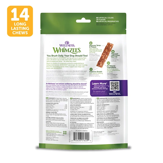 Whimzees by Wellness Veggie Strip Natural Grain Free Medium Dental Chews  for Dogs, 14.8 oz., Count of 14