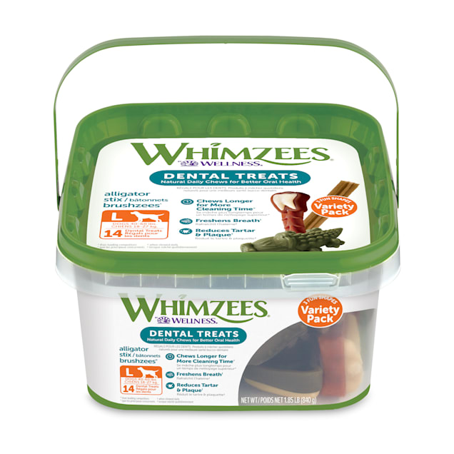 Whimzees Natural Grain Free Daily Long Lasting Large Dental Dog Treats Variety Pack, 29.6 oz., Count of 14 - Carousel image #1