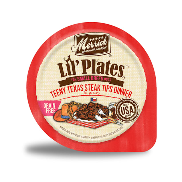 Merrick Lil' Plates Grain Free Teeny Texas Steak Tips Dinner Recipe Small Breed Wet Dog Food, 3.5 oz., Case of 12 - Carousel image #1