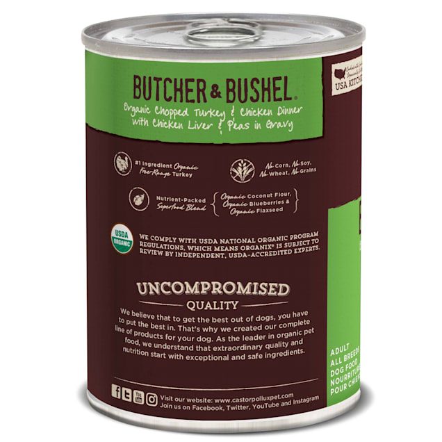Castor Pollux Organix Butcher Bushel Grain Free Organic Chopped Turkey Chicken Dinner Wet Dog Food 12.7 oz. Case of 12