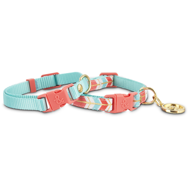 Bond & Co. 2 Pack Turquoise & Coral Collars for Small Dogs, XS/S - Carousel image #1