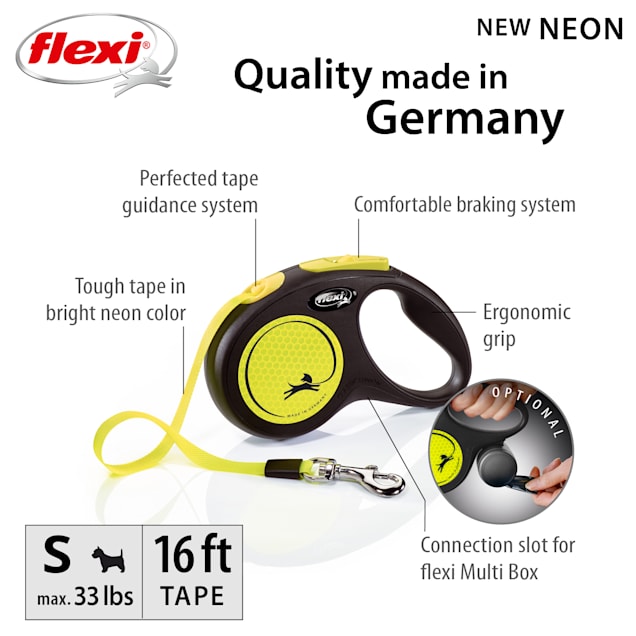 Flexi New Neon Reflective Tape Retractable Dog Leash, 16' ft., Small