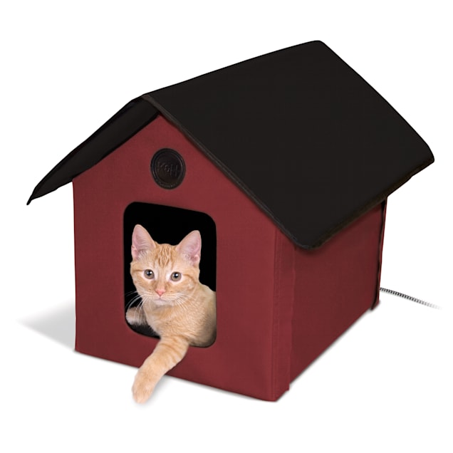 K&H Red and Black Outdoor Heated Cat House Barn, 18" L x 22" W - Carousel image #1