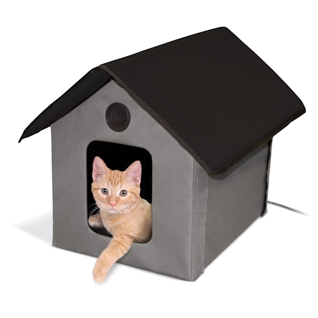 K&H Gray and Black Outdoor Heated Cat House, 18 L x 22 W