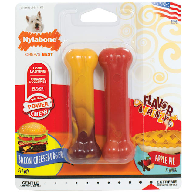 Nylabone Flavor Frenzy Bacon Cheeseburger & Apple Pie Twin Pack  Dog Toy, Small - Carousel image #1