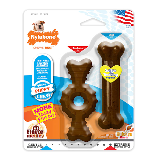 Nylabone Dura Chew Ring Bone & Puppy Chew Bone Twin Pack Dog Toy, Small - Carousel image #1