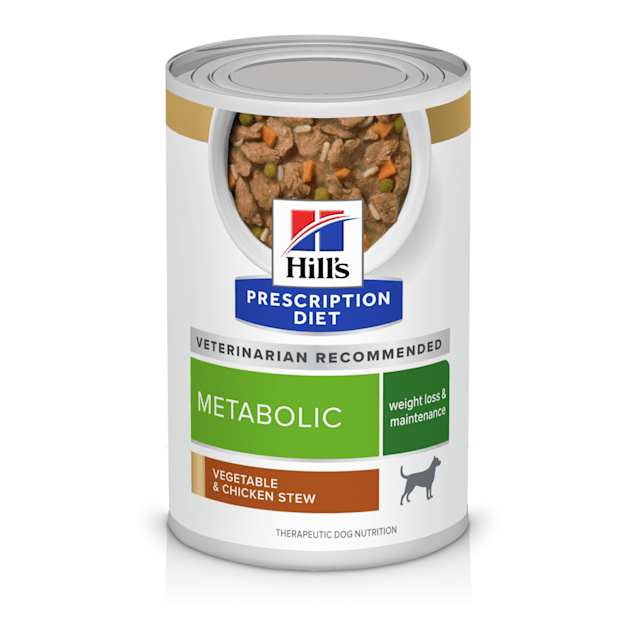 Hill's Prescription Diet Metabolic Weight Management Vegetable & Chicken Stew Canned Dog Food, 12.5 oz., Case of 12 - Carousel image #1