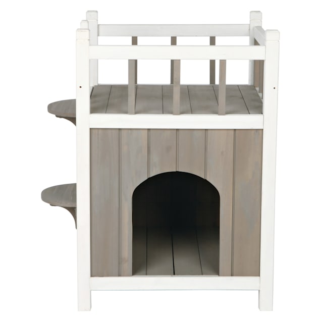 Wooden Cat Pet Home with Balcony Pet House Small Dog Indoor Outdoor Shelter XFP 