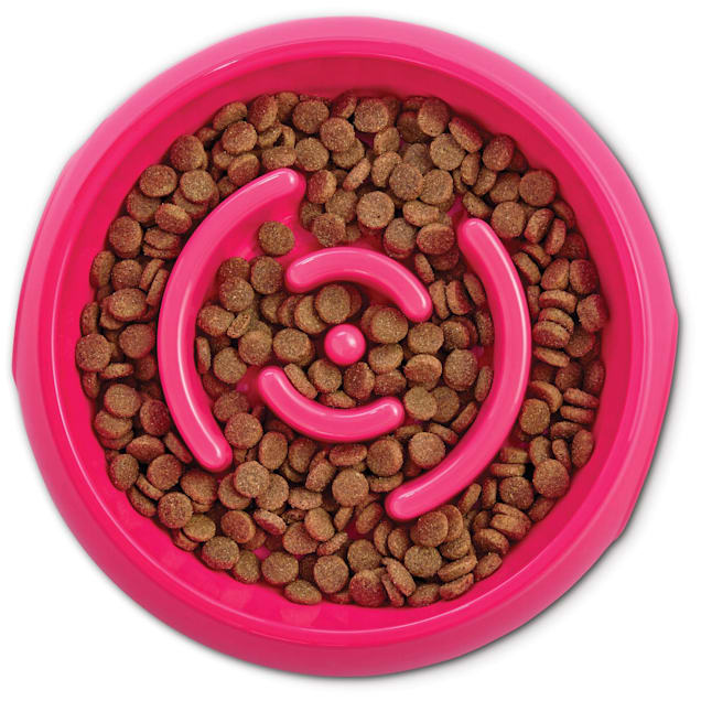 Harmony Pink Plastic Slow Feeder Dog Bowl, Large