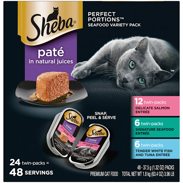 Sheba Perfect Portions Delicate Salmon Tender Whitefish Tuna Entrees Wet Cat Food Variety Pack 2.64 oz. Count of 24