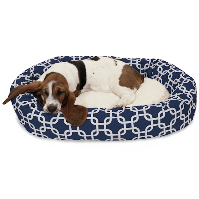 Majestic Pet Navy Blue Links Sherpa Bagel Dog Bed, 32" L x 23" W - Carousel image #1