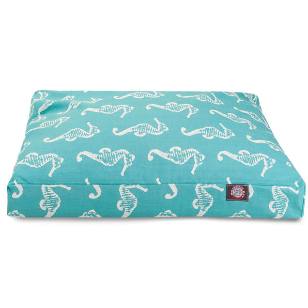 Majestic Pet Teal Sea Horse Shredded Memory Foam Rectangle Dog Bed, 44" L x 36" W - Carousel image #1