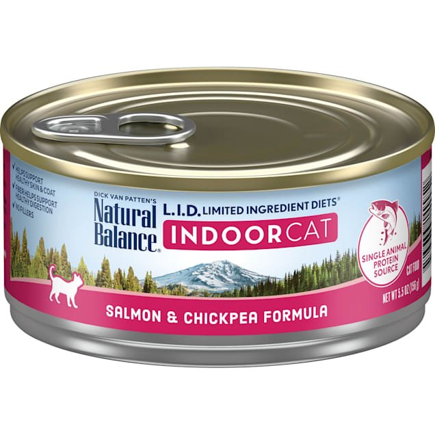 Natural Balance L.I.D. Limited Ingredient Diets For Indoor Cats, Salmon & Chickpea Formula Wet Cat Food, 5.5 oz., Case of 24 - Carousel image #1