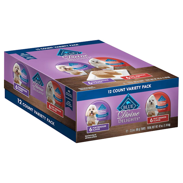 Blue Buffalo Blue Divine Delights Pate Filet Mignon/Porterhouse Variety Pack Dog Food, 3.5 oz., Case of 12 - Carousel image #1