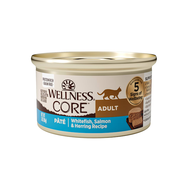 Wellness CORE Natural Grain Free Whitefish Salmon & Herring Pate Wet Canned Cat Food, 3 oz., Case of 12 - Carousel image #1