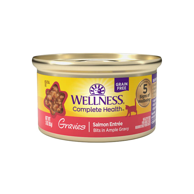 Wellness Complete Health Natural Canned Grain Free Gravies Salmon Dinner Wet Cat Food, 3 oz., Case of 12 - Carousel image #1