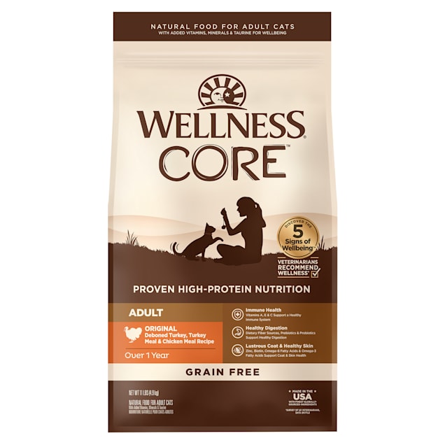 Wellness CORE Natural Grain Free Original Turkey Turkey Meal and Chicken Meal Dry Cat Food 11 lbs