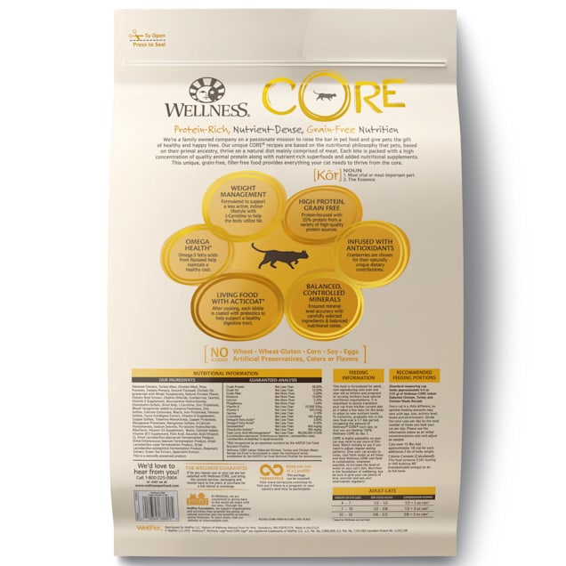 Wellness Core Grain Free Original Turkey & Chicken Natural Dry Cat Food, 11-Pound Bag
