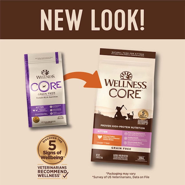 Wellness CORE Natural Grain Free Turkey Whitefish Chicken Dry Kitten Food 5 Pound Bag Petco