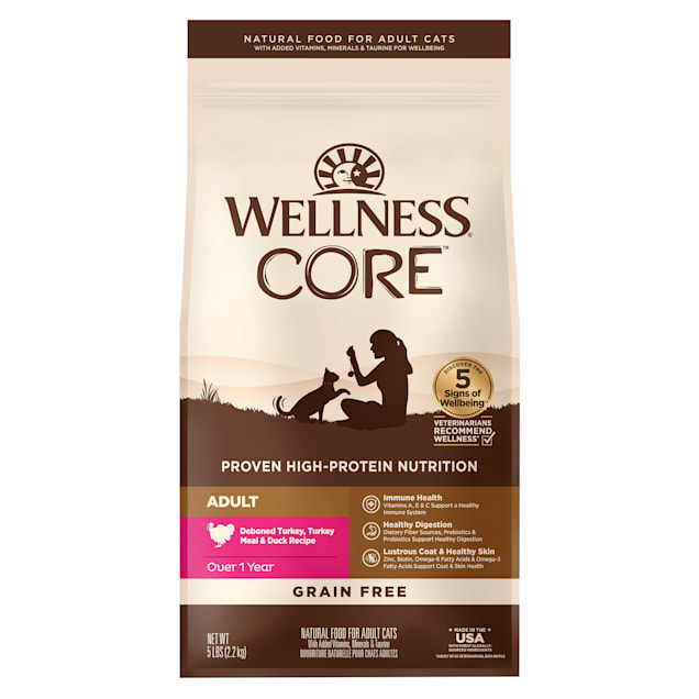 Wellness CORE Natural Grain Free Turkey Turkey Meal Duck Dry Cat Food 5 Pound Bag