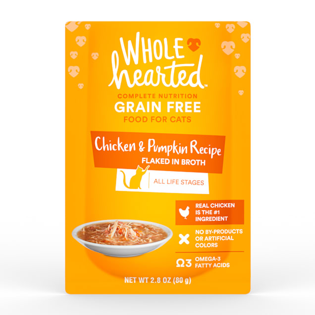WholeHearted Grain Free Chicken & Pumpkin Recipe Flaked in Broth Wet Cat Food, 2.8 oz., Case of 12 - Carousel image #1