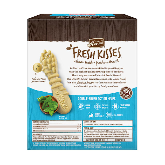 Merrick Fresh Kisses Mint Breath Strips Dental Dog Treats for Medium Breeds Upto 25 50 lbs. 23 oz. Count of 22 Petco